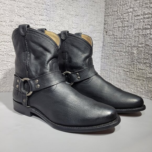 Frye Wyatt Harness Short Women’s Size 7.5 Black Leather Ankle Boots 76686 - Picture 1 of 11